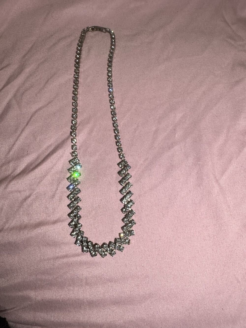 Silver Tone Rhinestone Tennis Choker Zigzag